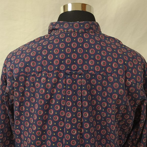 Vtg Catalina Mens Large Blue Red Floral Dots Long Sleeve Button Up Shirt - Picture 9 of 14